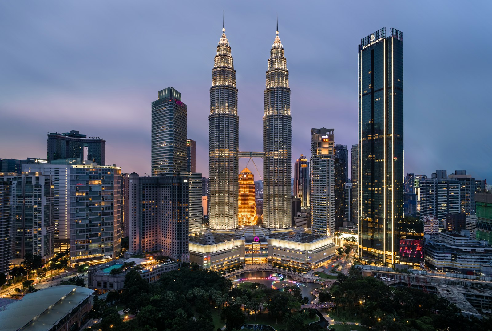 Petronas Twin Towers illuminated at night in Kuala Lumpur, Malaysia