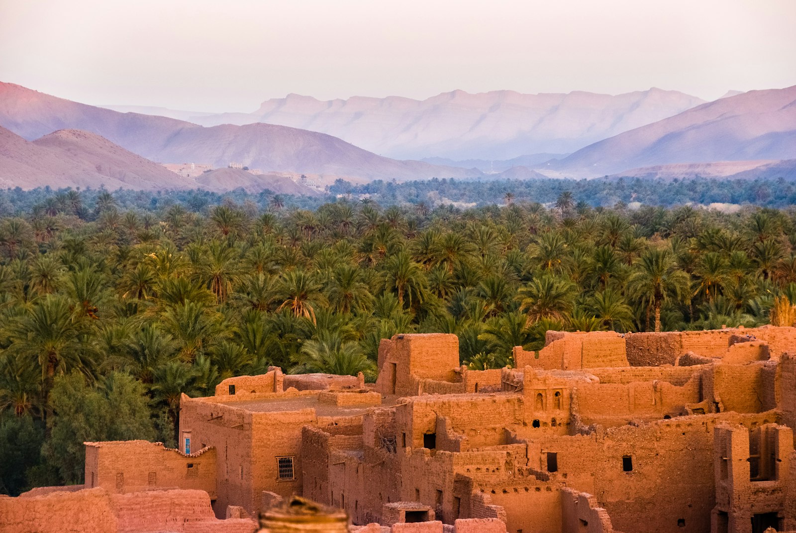 Warm light over the medina rooftops of Marrakech, Morocco