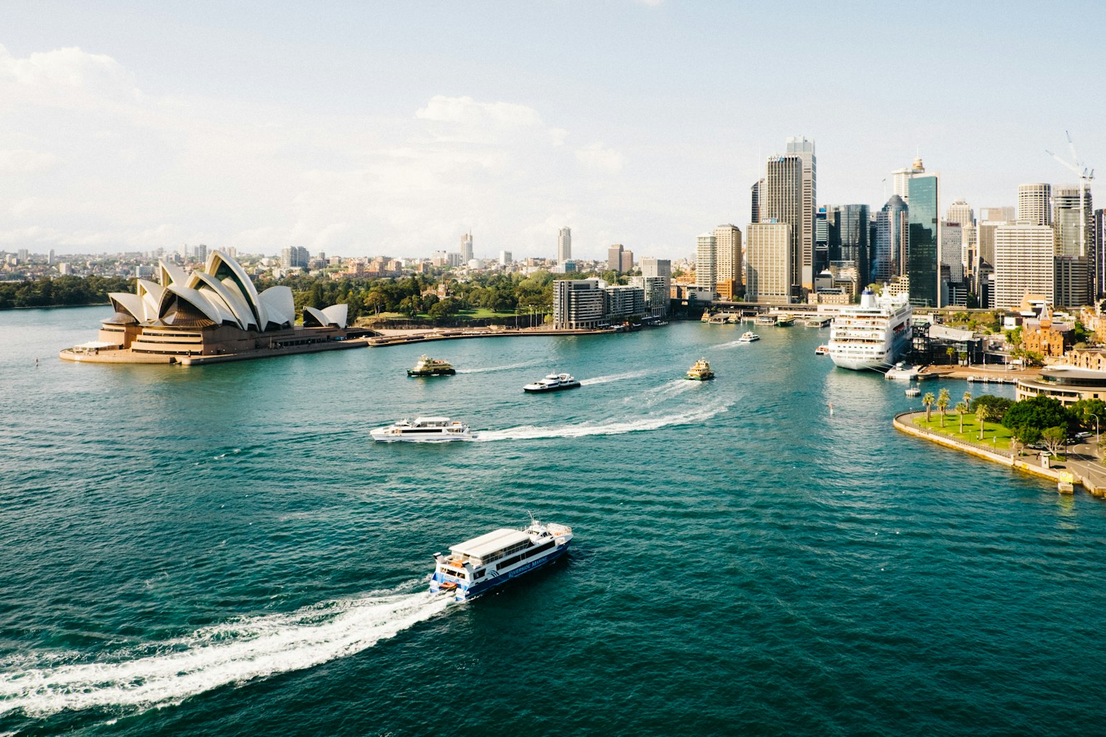 Sydney Opera House and harbour bridge at golden hour, Australia